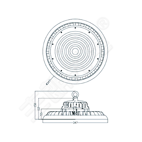 尺寸圖,200W,US工礦燈,UFO工礦燈,飛碟工礦燈,LED倉(cāng)庫(kù)燈,車間照明燈-豐朗光電